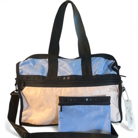 LeSportsac Weekender Bag Travel Tote With Pouch Light Blue Pink Black